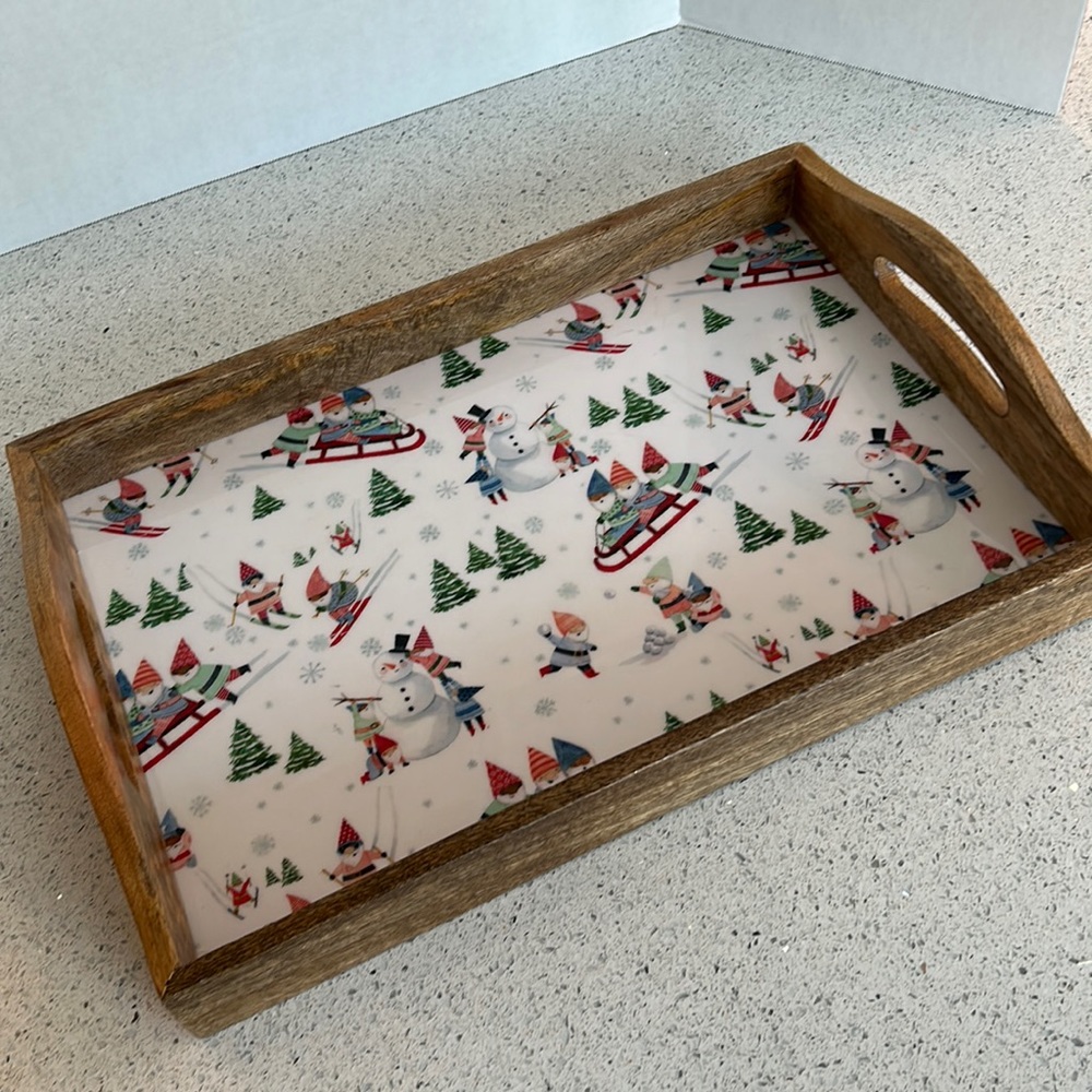 Winter/Christmas/Holiday Gnomes Sledding Serving Tray Platter 12" x 18" New